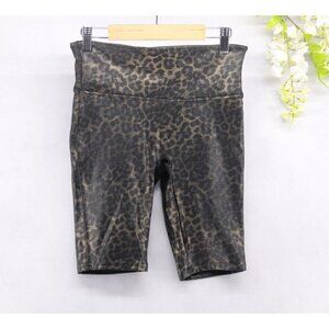 Spanx Women's Faux Leather Leopard Animal Print Biker Shorts High Waist Sz S